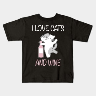 I Love Cats And Wine Cat Lover Wine Lover Kids T-Shirt